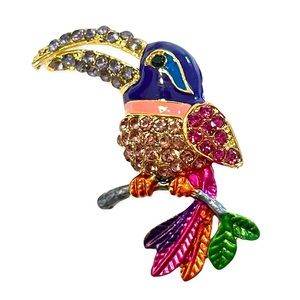 Tropical Toucan Bird of Paradise Crystal Brooch